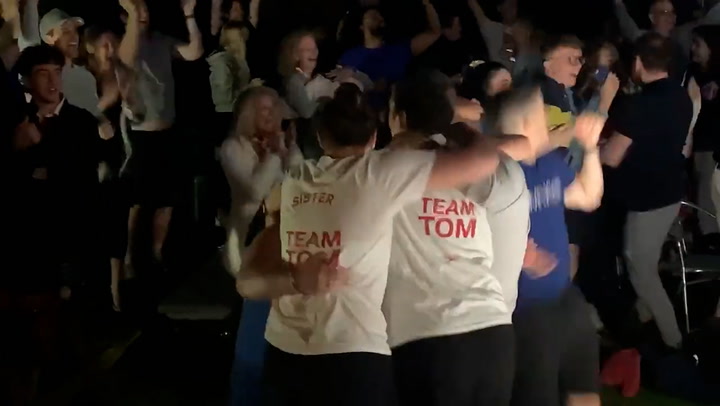 Tom Dean’s friends and family celebrate his Olympic-winning moment