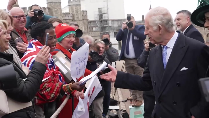 King Charles makes joke about Camilla on Windsor Easter walk-about