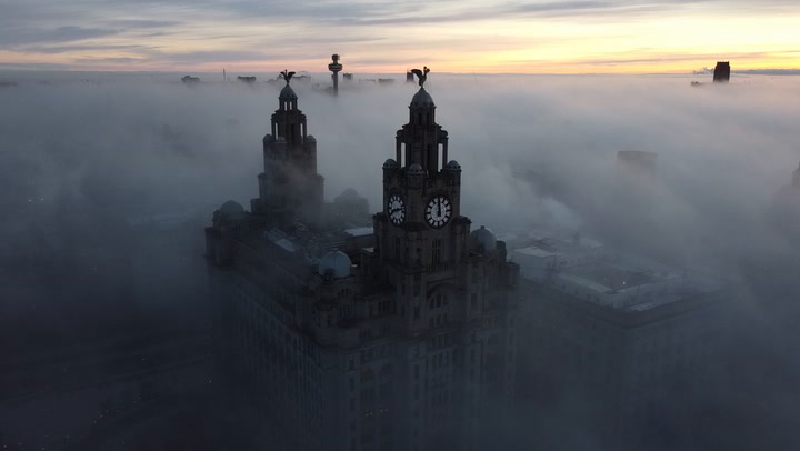 Ghostly fog descends on Liverpool’s famous Royal Liver building