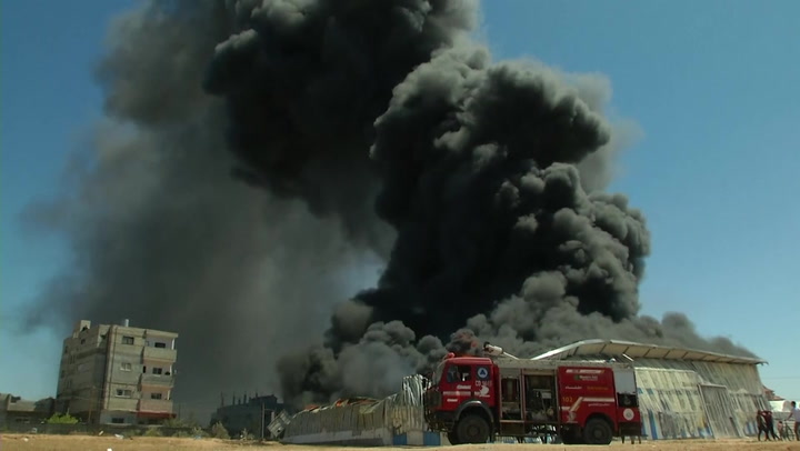 'Israeli airstrike' sparks huge fire at Gaza factory