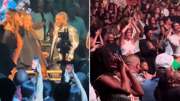 Usher serenades Jessica Alba at Las Vegas concert as Jennifer Lopez dances in the crowd
