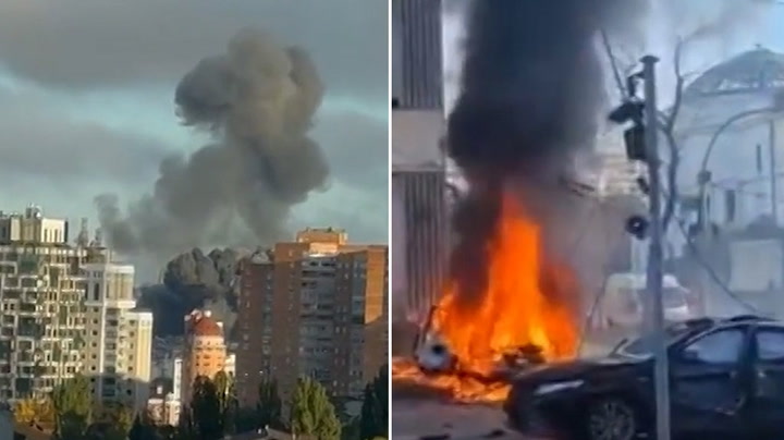 Multiple explosions shake Kyiv leaving streets and playgrounds on fire