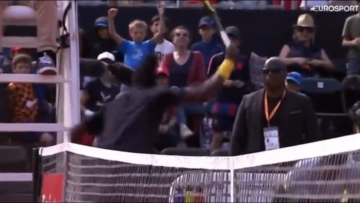 Mikael Ymer: Tennis player smashes racket on umpire's chair