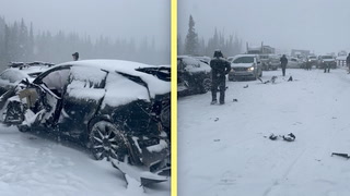 Video shows pileup on Trans-Canada caused by zero-visibility snowstorm