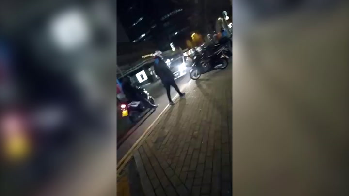 Moment yobs confront Deliveroo riders and steal motorbike outside ...