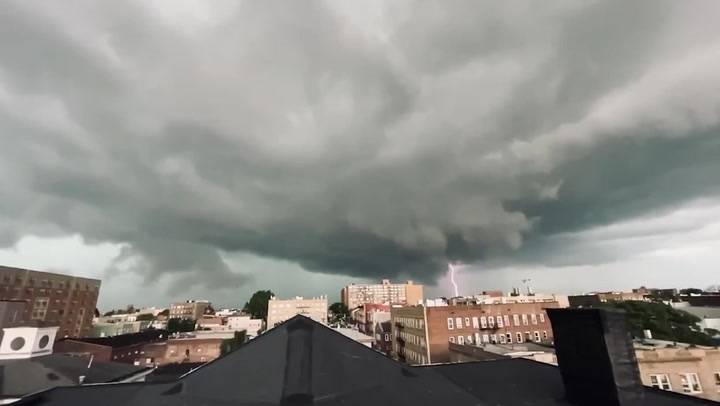 Lightning strikes as huge thunderstorm moves into New Jersey and New York City