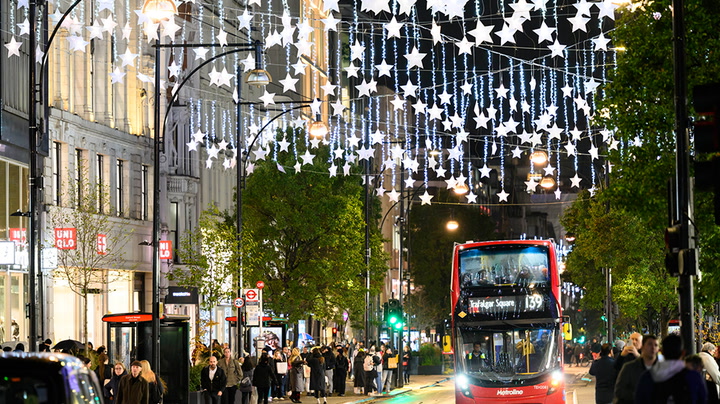 London's Oxford Street switches on dazzling display of Christmas lights as festive countdown begins