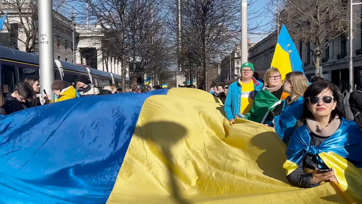 Protesters march through Dublin to mark two-year anniversary of Russian invasion of Ukraine