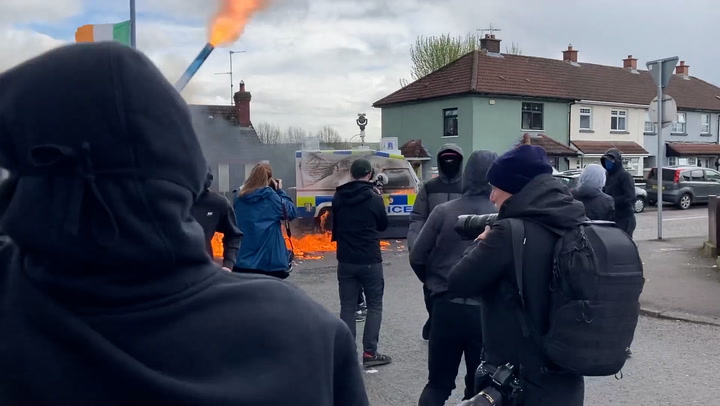 Moment protesters attack Northern Ireland police with petrol bombs