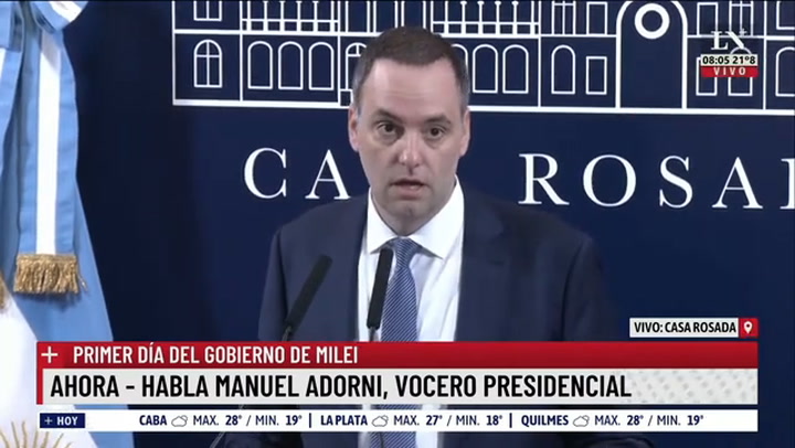 "Se vienen tiempos complejos"; primera conferencia de prensa de Manuel Adorni en la Casa Rosada