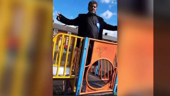 Conservative MP candidate for Blackburn posts bizarre campaign video in children's playground
