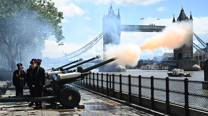Gun salutes fired in London to celebrate Queen's first birthday since coronation