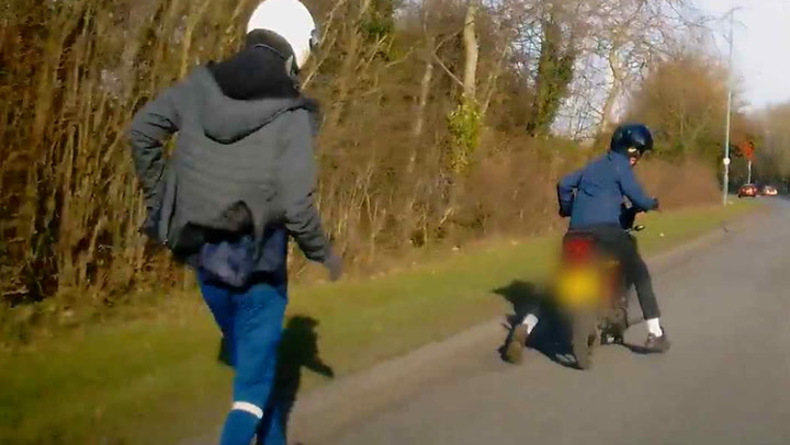 Moment bungling brothers sent hurtling from stolen motorbike during police chase