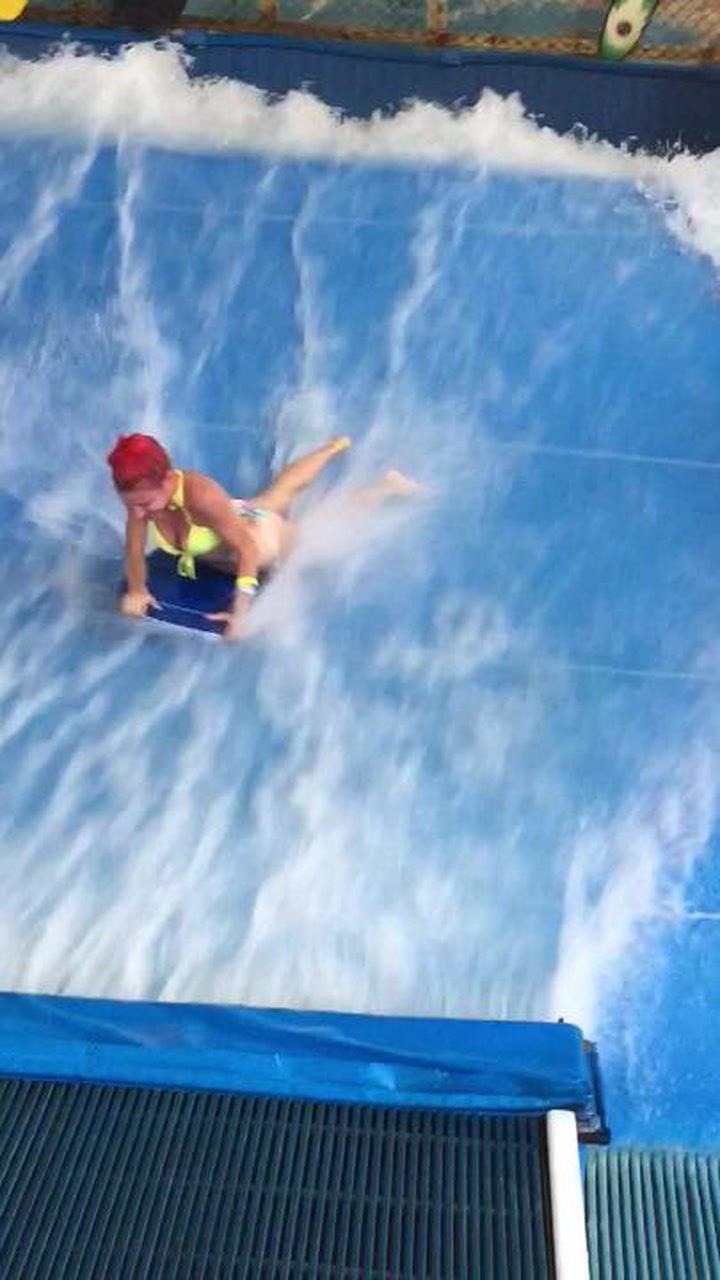 Watch Bikini Clad Surfer Ends Up Red Faced After Wave Machine Fail