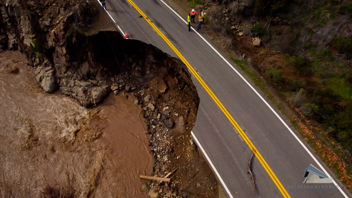 California: Storm washes away chunk of highway