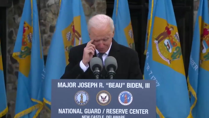 Biden cries during final speech before heading to Washington for inauguration