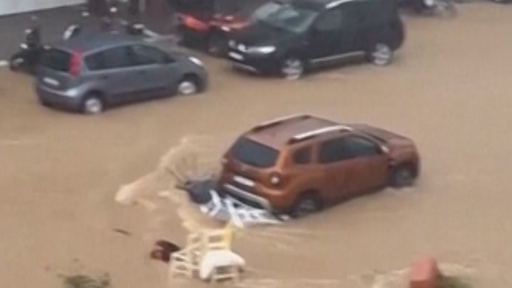 Roads on Greek island of Skiathos turn to rushing rivers after intense rainfall