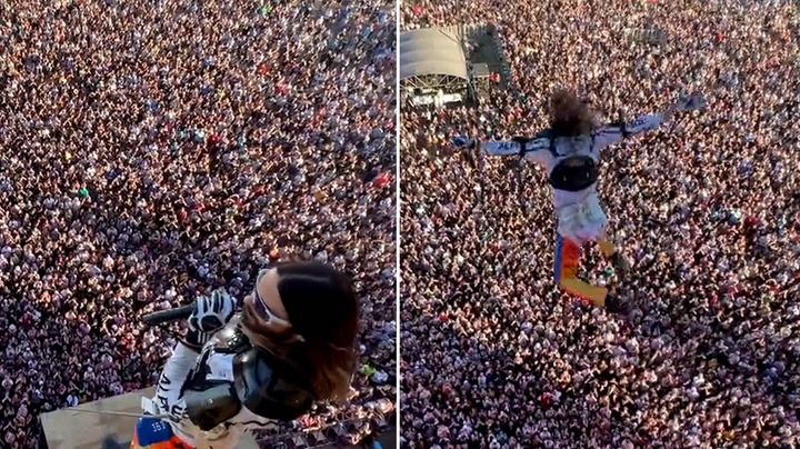 Jared Leto bungee jumps onto music festival stage in Texas