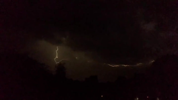 Lightning flashes in Hampshire as thunderstorms hit south of England