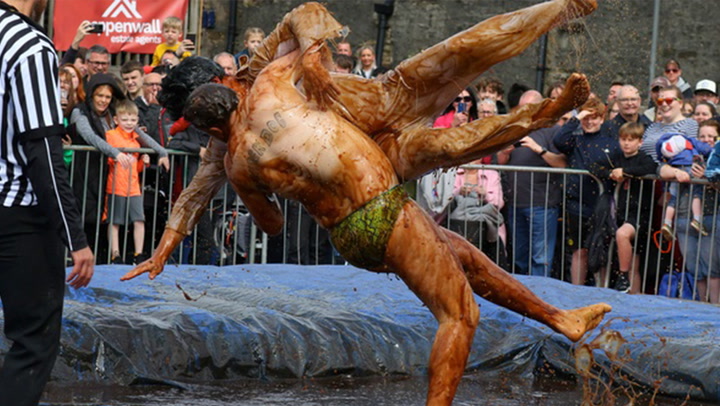 Competitors slammed into 2,000 litres of gravy during bizarre world championship event