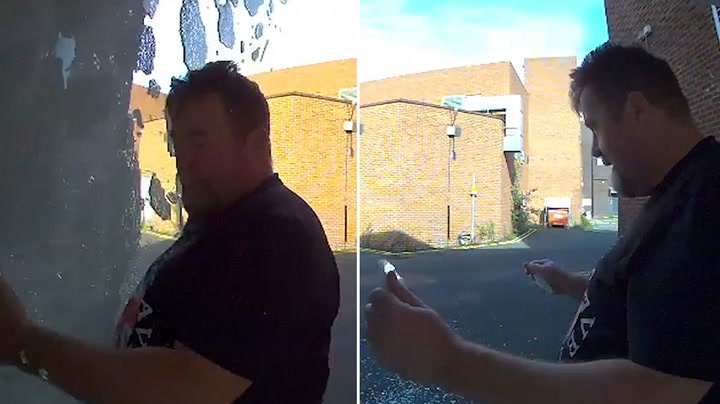 Doorbell cam catches unlucky father smashing brand-new glass shower screen