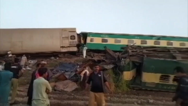 Video shows wreckage of Pakistan train crash that killed dozens