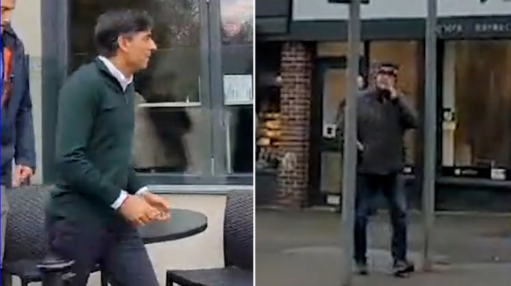‘Resign!’: Rishi Sunak booed as he leaves Greater Manchester cafe