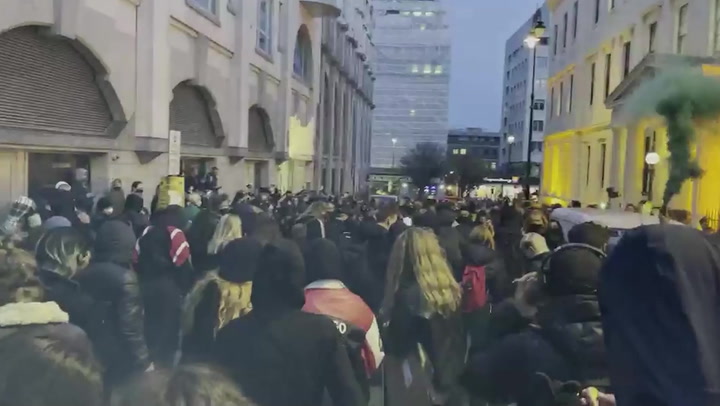 Hundreds of rape alarms set off outside Charing Cross police station during feminist protest