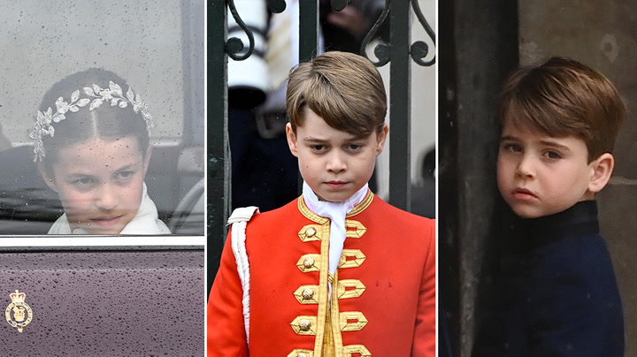 Prince George, Prince Louis and Princess Charlotte enter Westminster Abbey