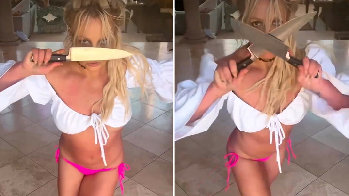 Britney Spears says she's 'pushing boundaries and taking risks' as she dances with 'knives' again