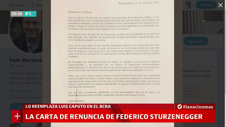 La carta de renuncia de Federico Sturzenegger