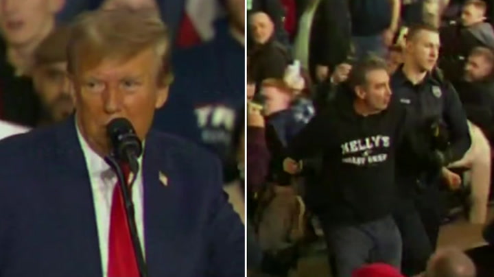 Moment Trump asks security to throw heckler out of New Hampshire rally: 'Get out of here'