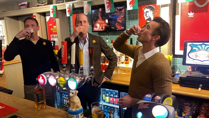 Prince William downs shot and pulls pint with Rob McElhenney during Wrexham visit
