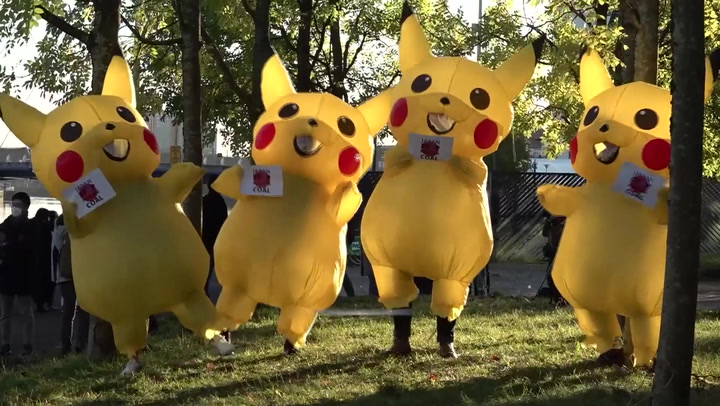 Cop26: Giant Pikachus make coal protest in Glasgow