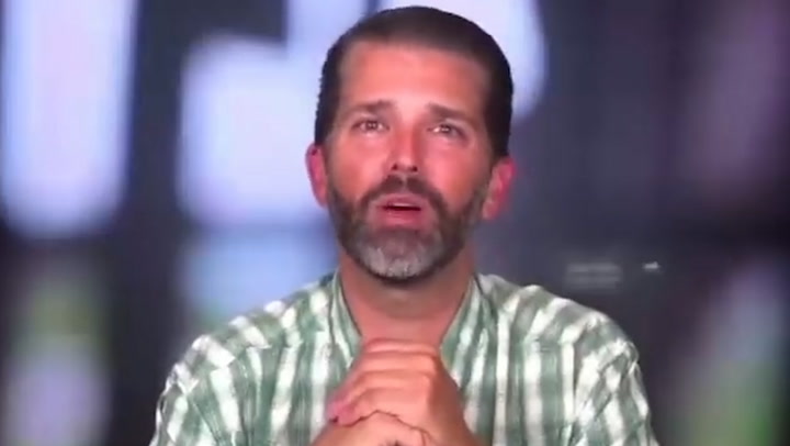 Trump Jr appears on the verge of tears following father's indictment