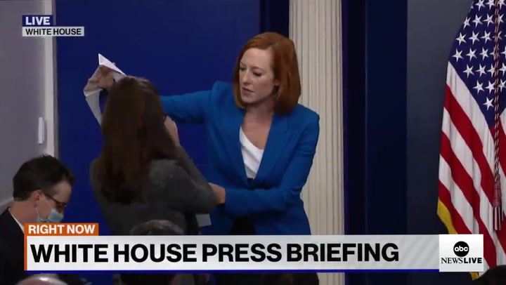 Sweet moment Jen Psaki gives staffer Bride-to-be sash in briefing
