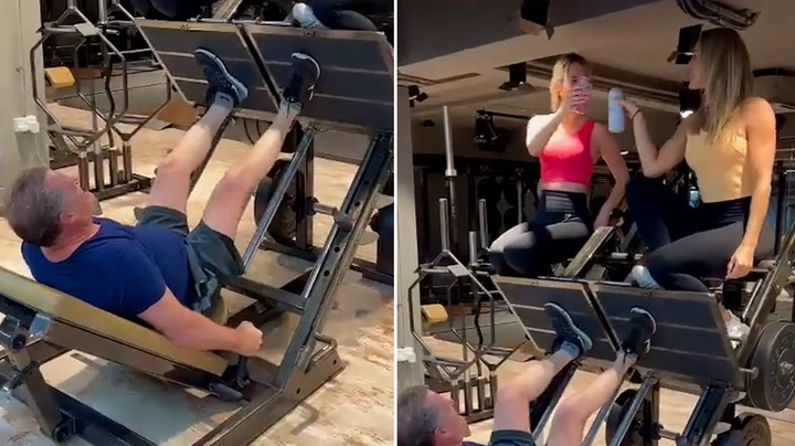 Piers Morgan leg-presses two women at the gym