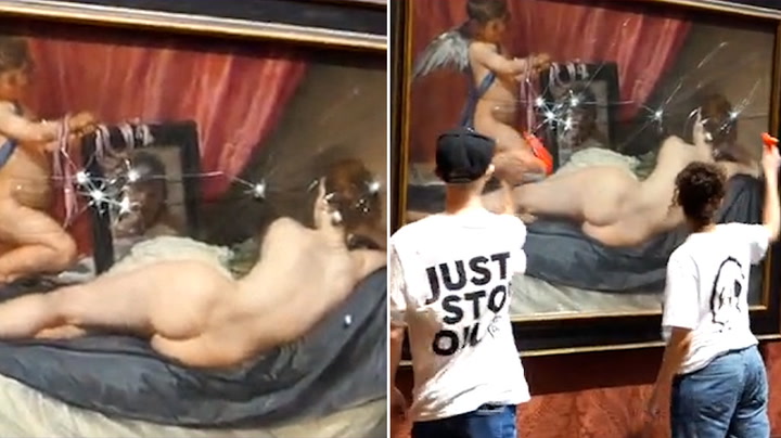 Just Stop Oil protesters smash painting with hammers in London's National Gallery