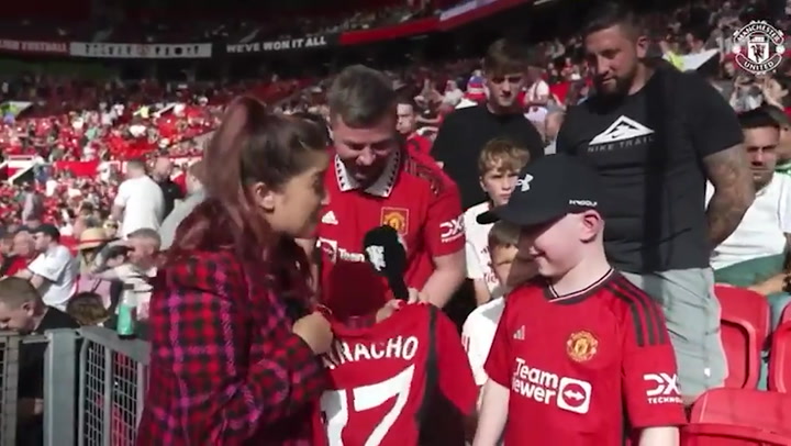Young Manchester United fan's hilarious reaction to being gifted Alejandro Garnacho shirt