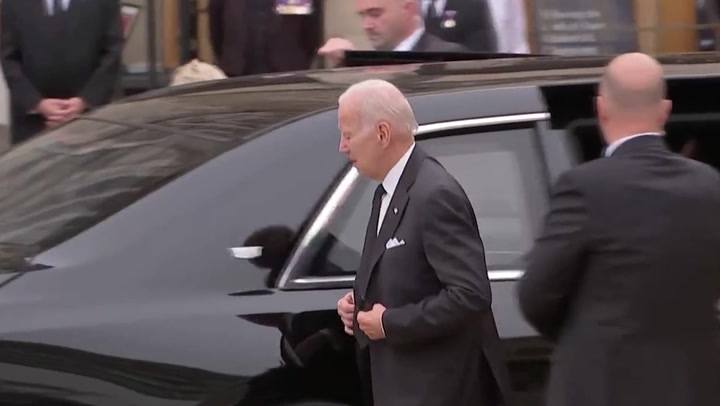 Joe and Jill Biden arrive at Westminster Abbey for Queen's funeral