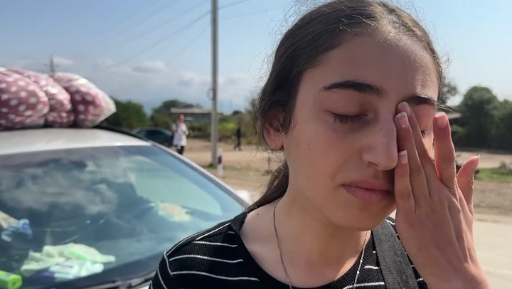 Nagorno-Karabakh: Tearful 16-year-old describes 'bombing' while she was in school