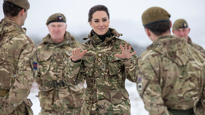 Princess Kate braves snow to take part in Irish Guards casualty drill