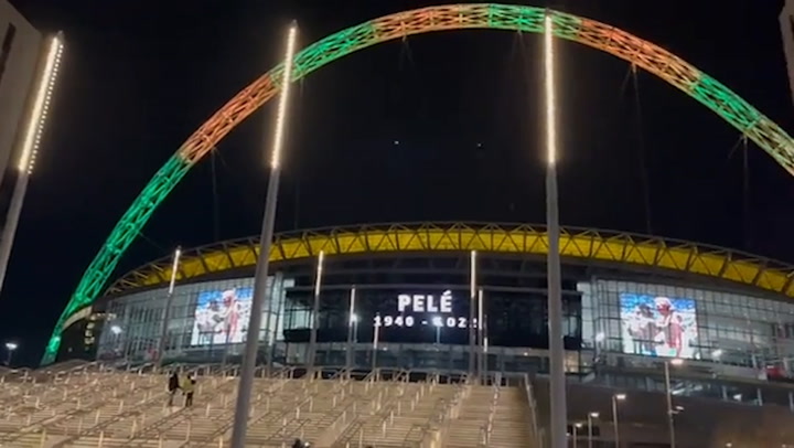 Wembley Stadium lights up with Brazil's national colours in tribute to Pele
