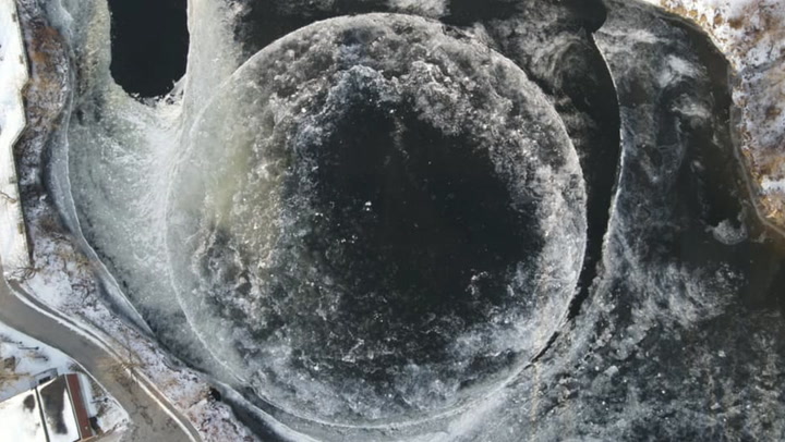 ‘Rare’ rotating ice disc phenomenon returns to Maine lake