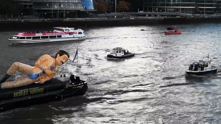 40-Foot Borat Floats Down The Thames in London