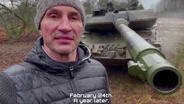 Former boxing world champion Wladimir Klitschko seen driving Ukrainian Leopard tank