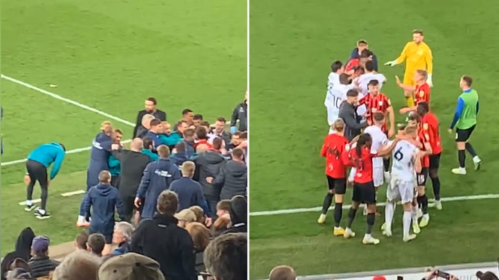 Moment mass brawl erupts between Preston and Swansea players