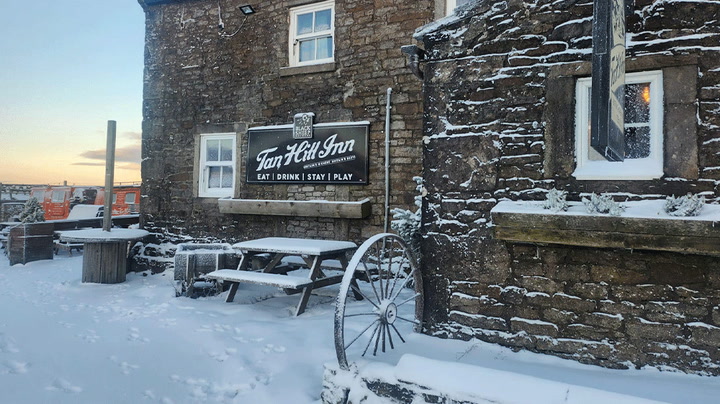 Snow blizzard hits Britain's highest pub The Tan Hill Inn