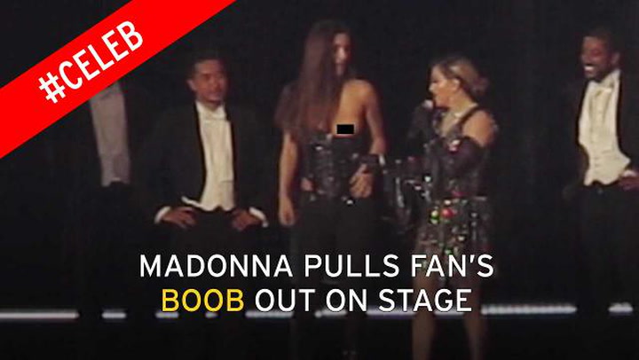 Watch Shocking Moment Madonna Pulls Down Young Girls Top On Stage And