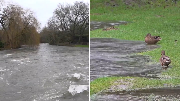 Water Surges Close To Arches Of Bridge In Derbyshire Village After Storm Henk Brings Torrential Rain